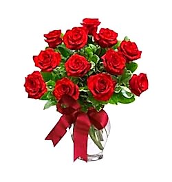 send 12 red roses in glass vase to dhaka, bangladesh