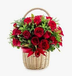 send 24 red roses in a hand basket to dhaka, bangladesh