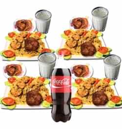 fakruddin kacchi biryani with chicken roast, zali kabab, borhani and coke