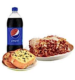 pizza inn lasagna with garlic bread and pepsi