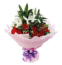 Send 12 Red Roses with 6 White Lily to Bangladesh