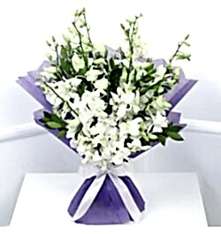 Send A Dozen of White Orchid in Bouquet to Bangledesh